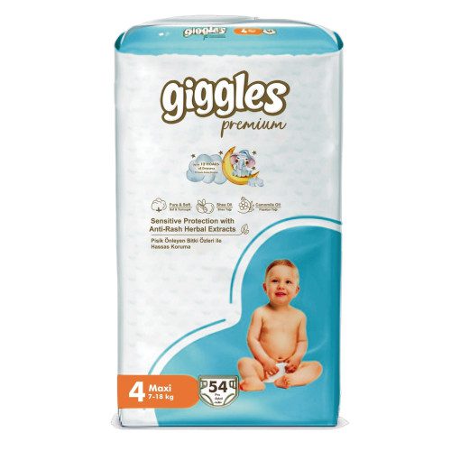 Giggles Premium Baby Belt Diaper 4 Maxi (7-18) Kg 54 Pices ( Turkey )