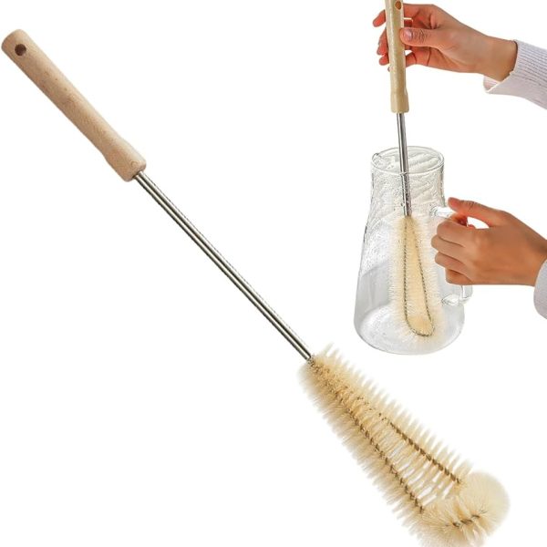 Long handle bottle brush baby feeder brush wooden and stainless steel handle